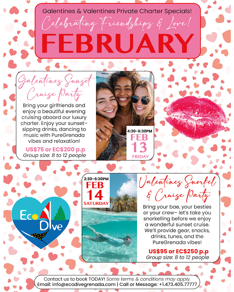 Sunset Cruise In Grenada with Eco Dive celebrate Valentine's girlfriends friendship and one love